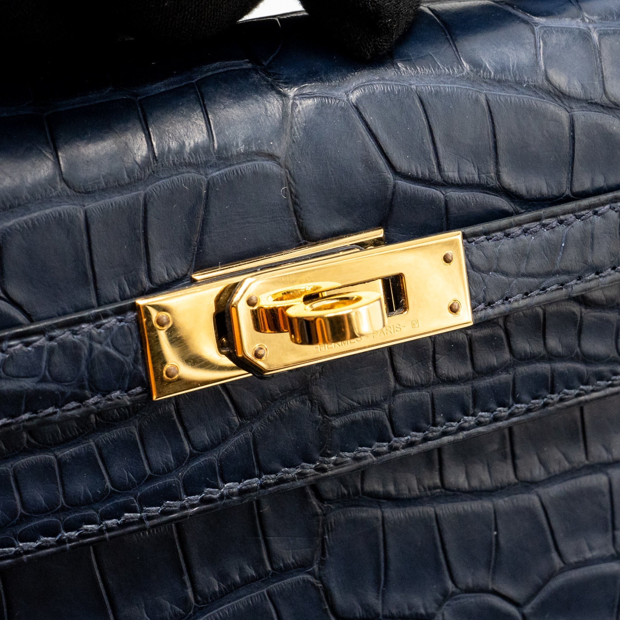 HERMES KELLY POCHETTE MATT ALLIGATOR MISSISSIPPIENSIS BLUE INDIGO GHW