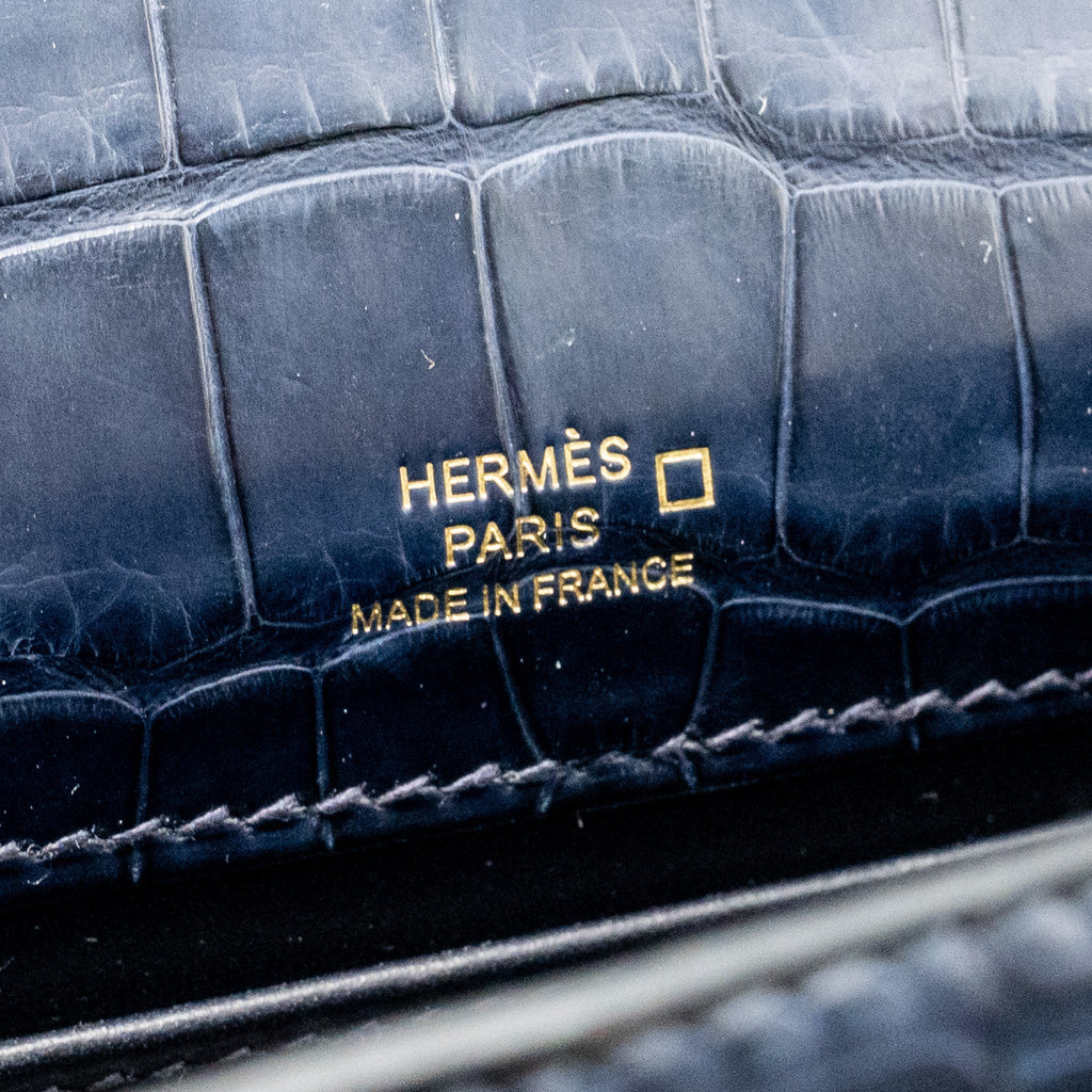 HERMES KELLY POCHETTE MATT ALLIGATOR MISSISSIPPIENSIS BLUE INDIGO GHW