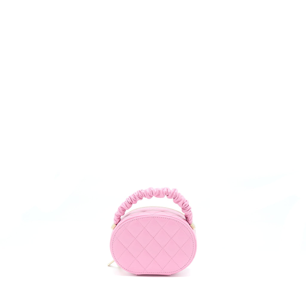 CHANEL 22S TOP HANDLE MINI ROUND VANITY CLUTCH LAMBSKIN PINK LGHW