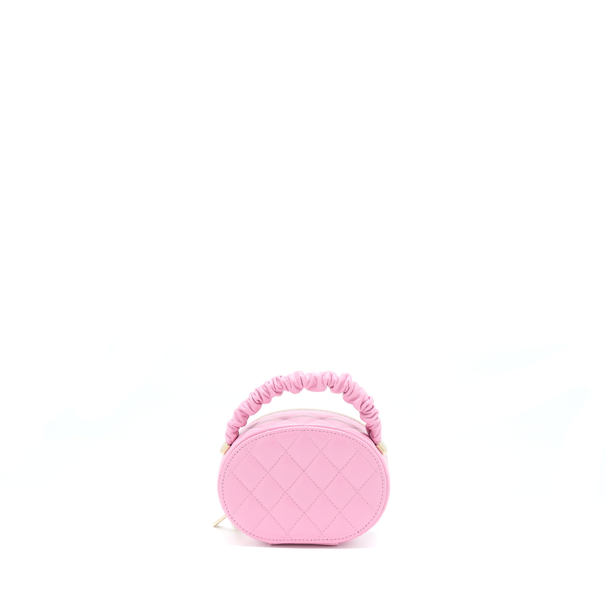CHANEL 22S TOP HANDLE MINI ROUND VANITY CLUTCH LAMBSKIN PINK LGHW