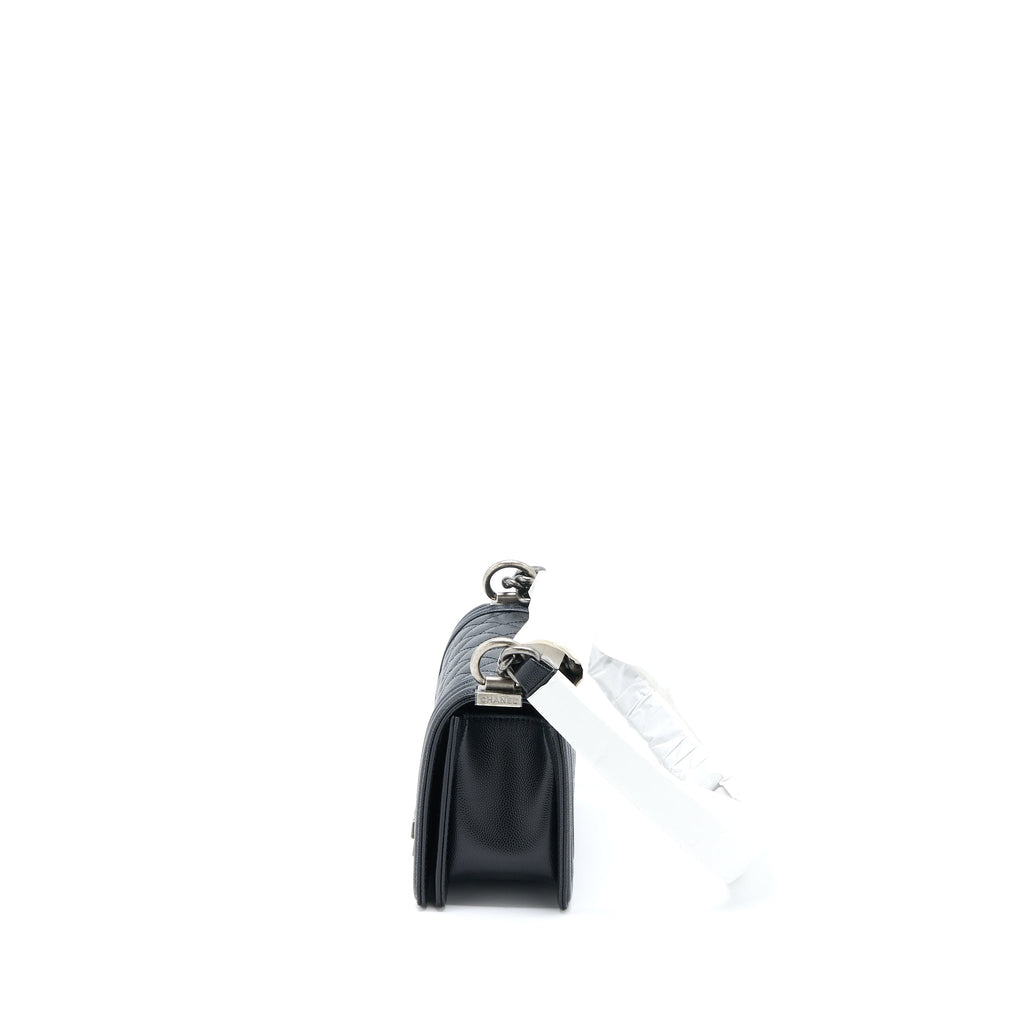CHANEL SMALL BOY BAG CAVIAR BLACK RUTHENIUM SHW (MICROCHIP)