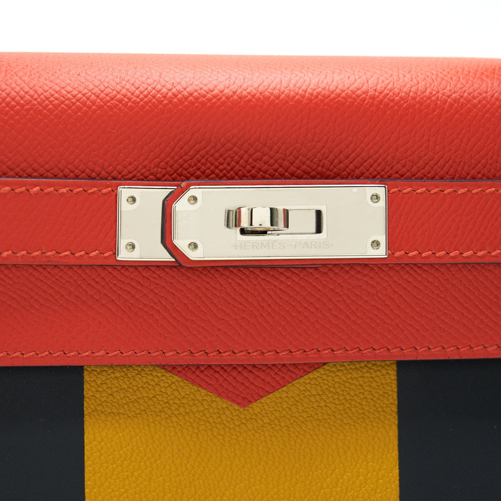 HERMES KELLY LETTER M BAG SELLIER 28 EPSOM/ SOMBRERO/ MYSORE IN CAPUCINE/ BLEU OBSCUR/ AMBRE