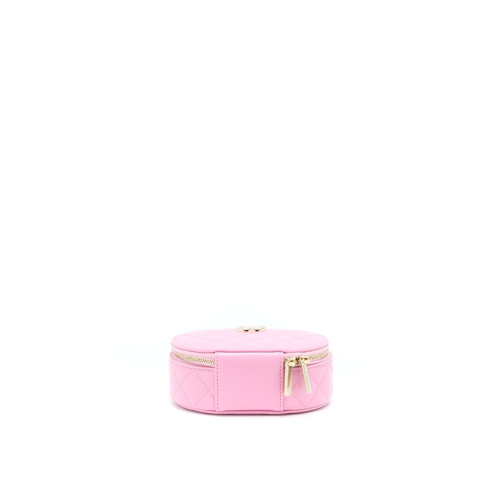 CHANEL 22S TOP HANDLE MINI ROUND VANITY CLUTCH LAMBSKIN PINK LGHW
