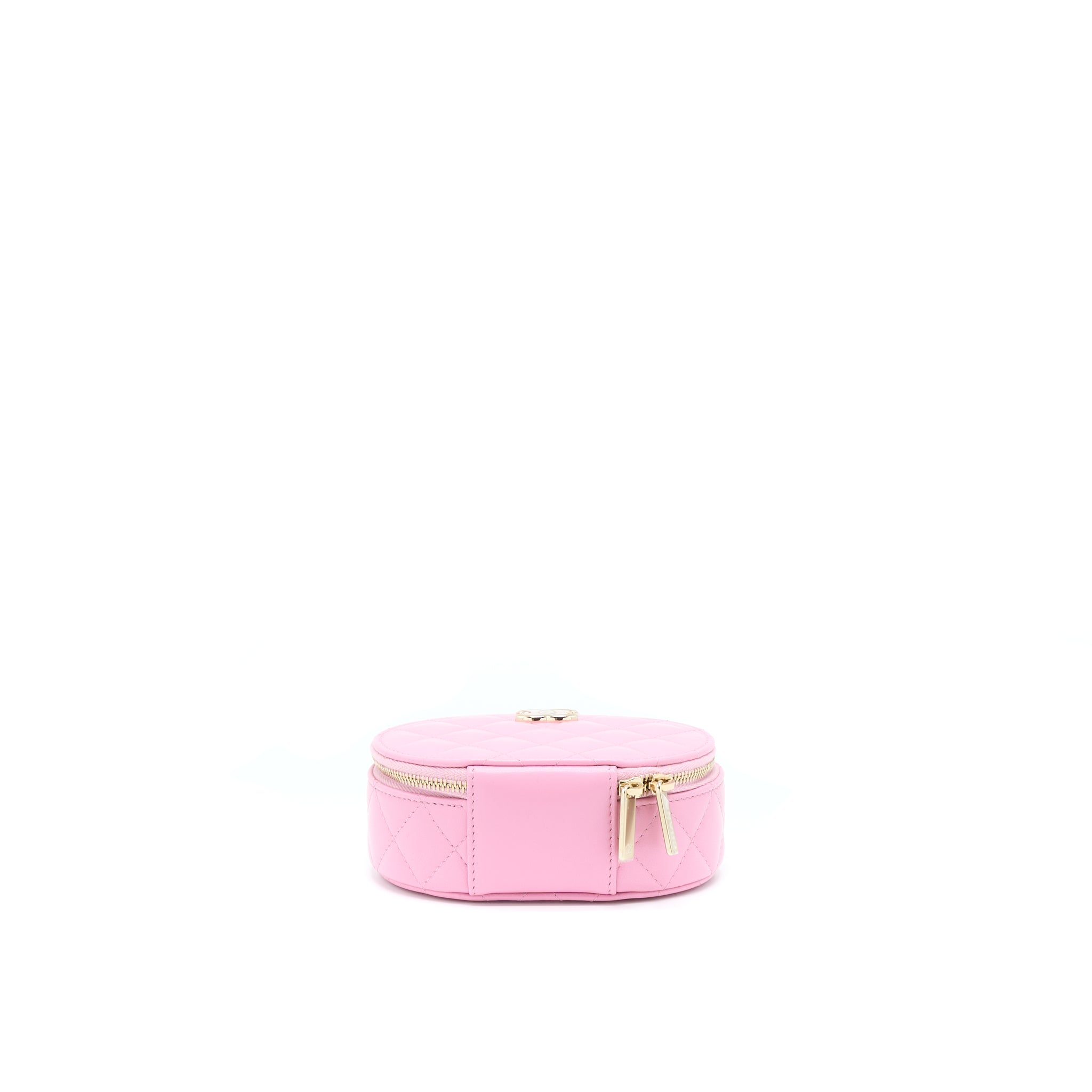 CHANEL 22S TOP HANDLE MINI ROUND VANITY CLUTCH LAMBSKIN PINK LGHW