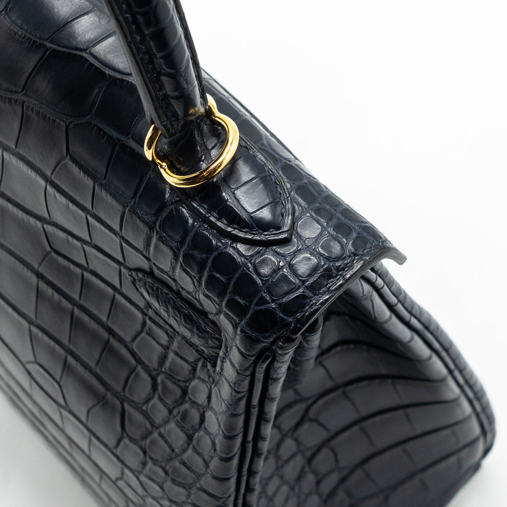 HERMES KELLY 25 MATTE CROCODILE ALLIGATOR MISSISSIPPIENSIS BLUE INDIGO GHW