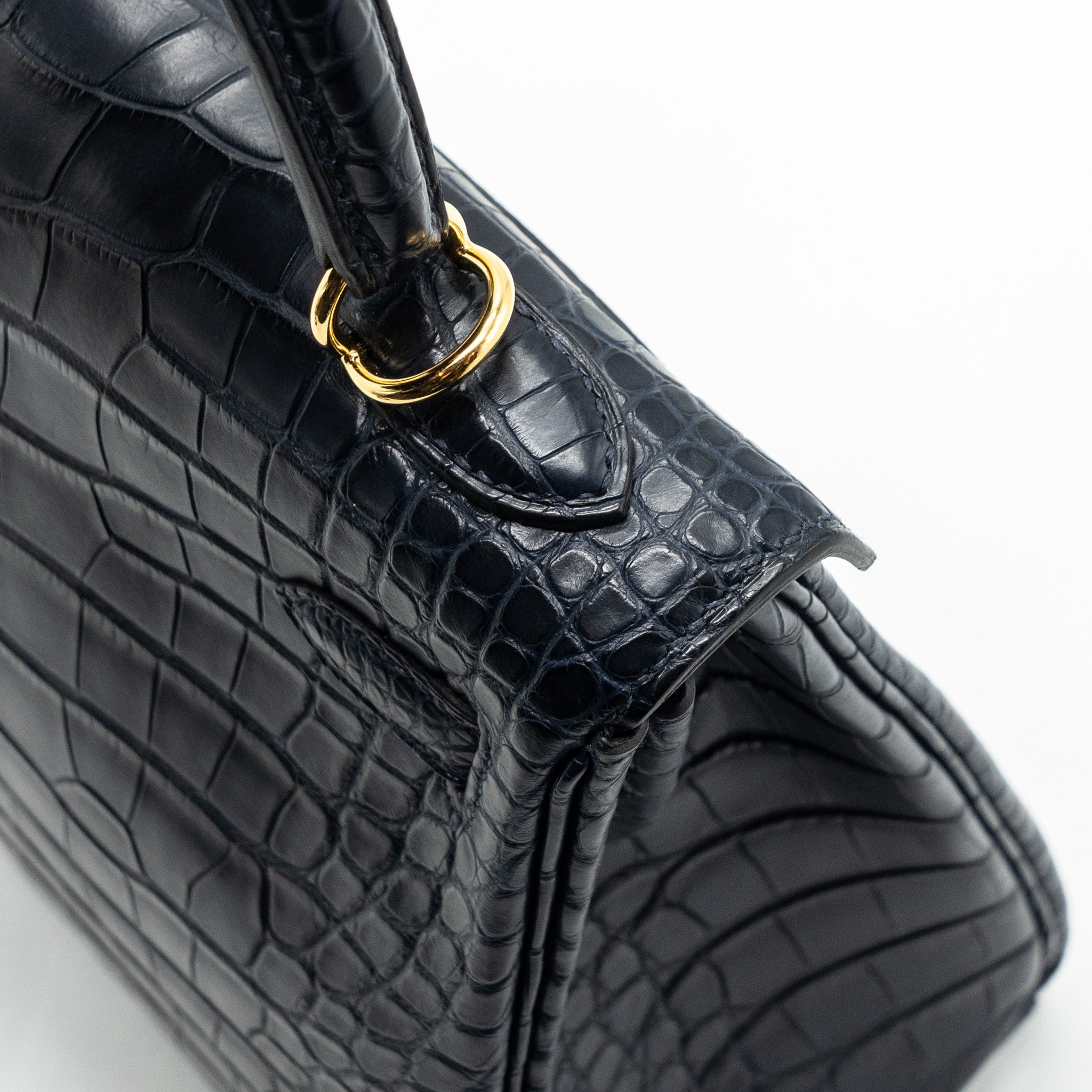 HERMES KELLY 25 MATTE CROCODILE ALLIGATOR MISSISSIPPIENSIS BLUE INDIGO GHW