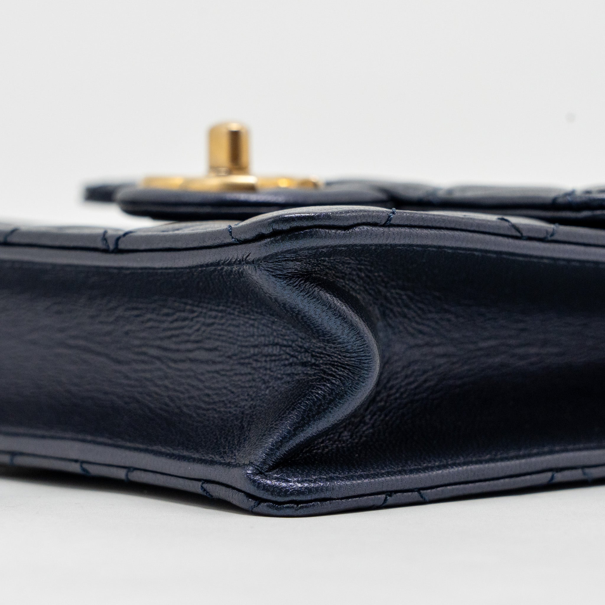 CHANEL PEARL DECORATED QUILTED FLAP BAG LAMBSKIN NAVY GHW