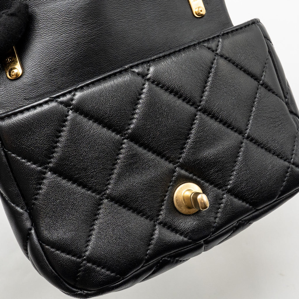 CHANEL 22S GIANT CHAIN MINI FLAP BAG LAMBSKIN BLACK BRUSHED GHW (MICROCHIP)