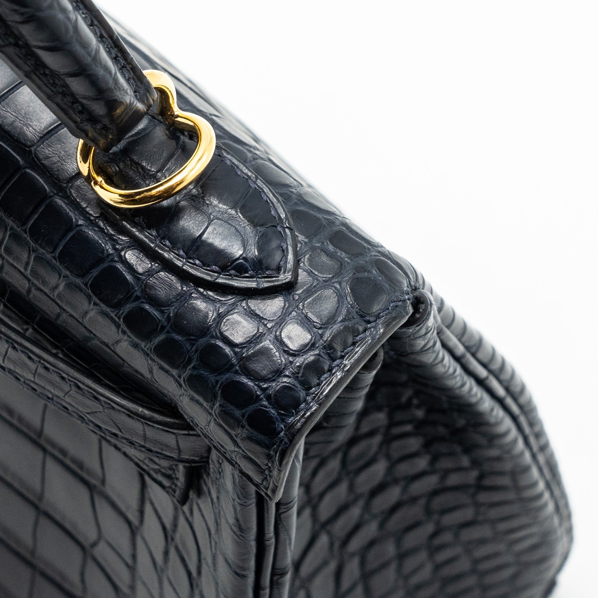 HERMES KELLY 25 MATTE CROCODILE ALLIGATOR MISSISSIPPIENSIS BLUE INDIGO GHW