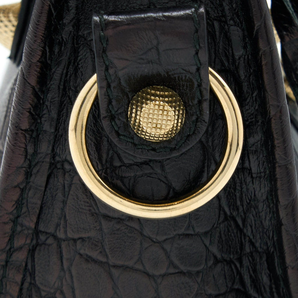 BALENCIAGA MINI CITY CROC-EMBOSSED CALFSKIN BLACK GHW