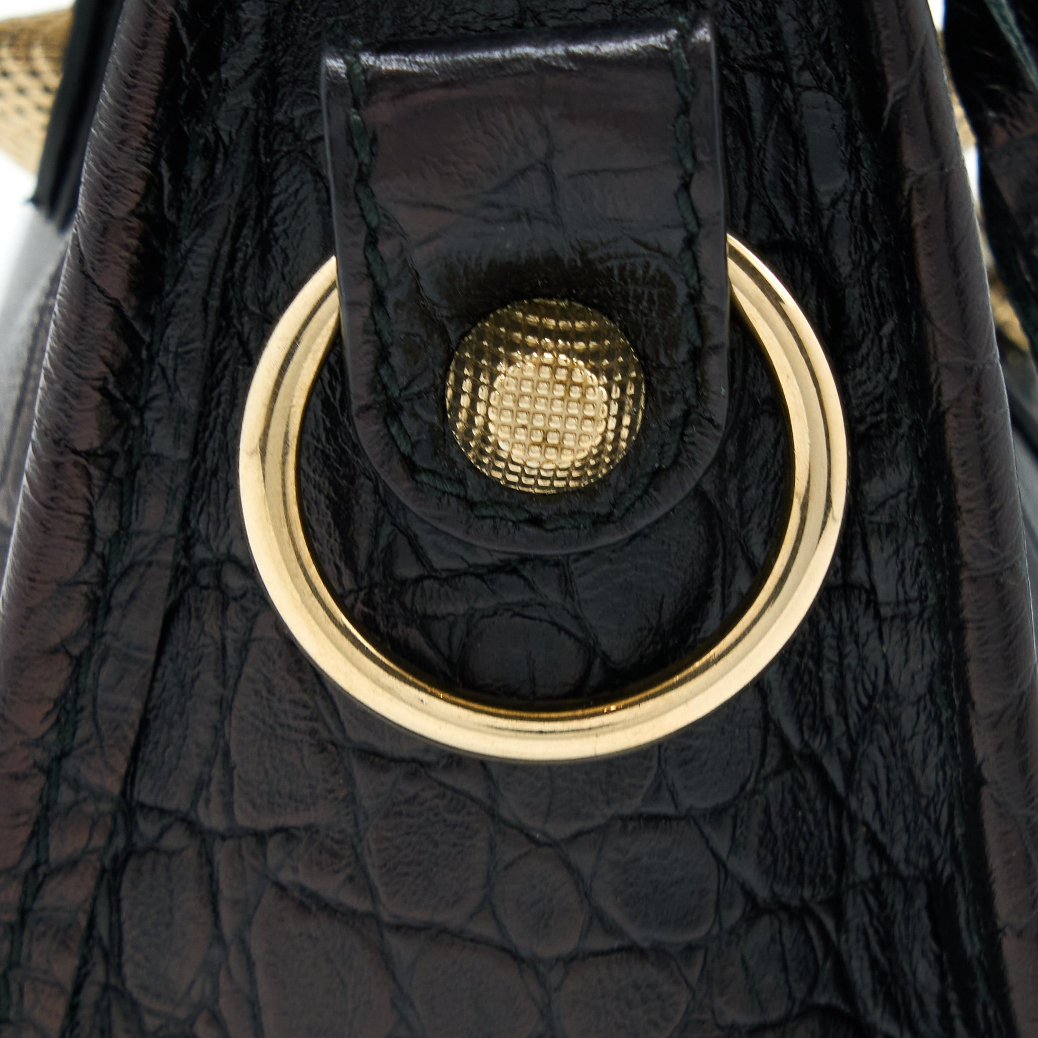 BALENCIAGA MINI CITY CROC-EMBOSSED CALFSKIN BLACK GHW