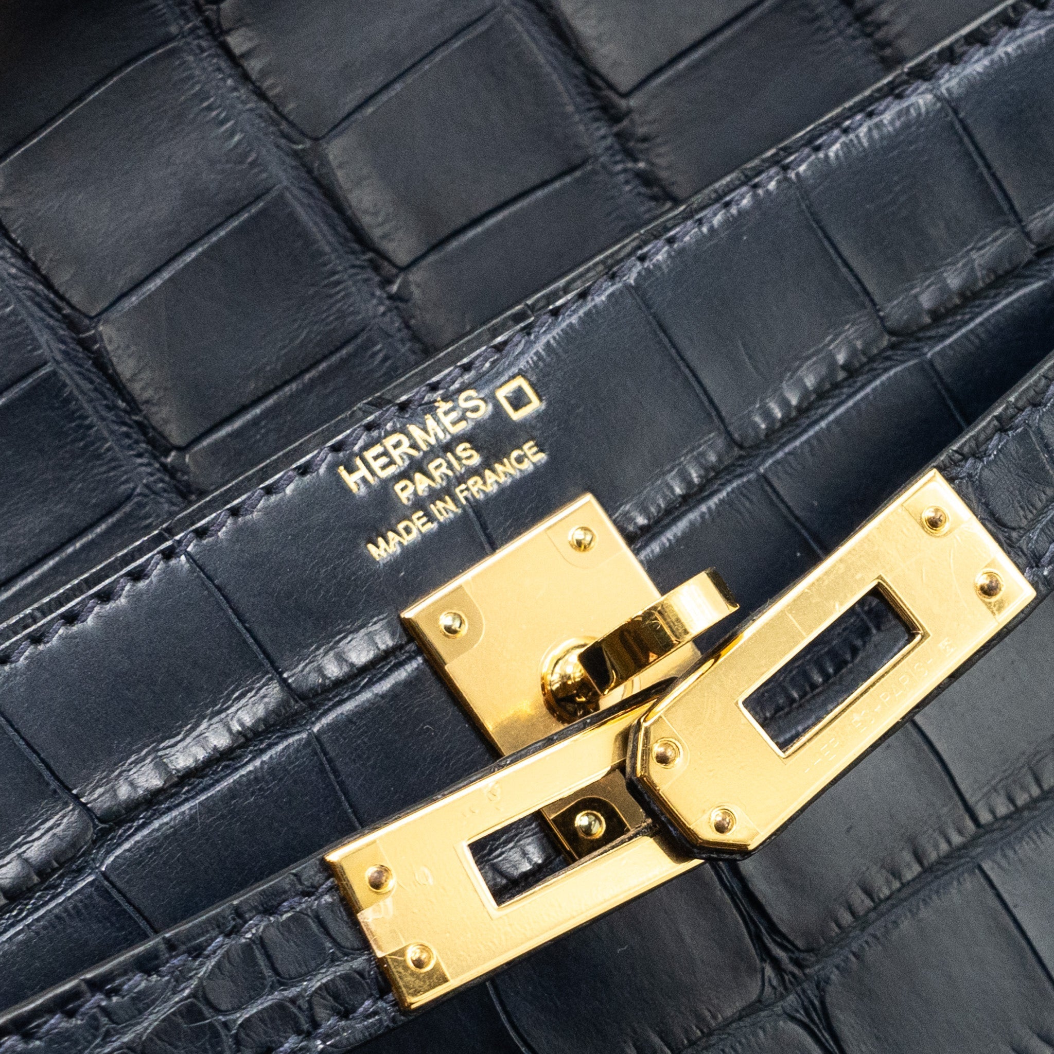 HERMES KELLY 25 MATTE CROCODILE ALLIGATOR MISSISSIPPIENSIS BLUE INDIGO GHW
