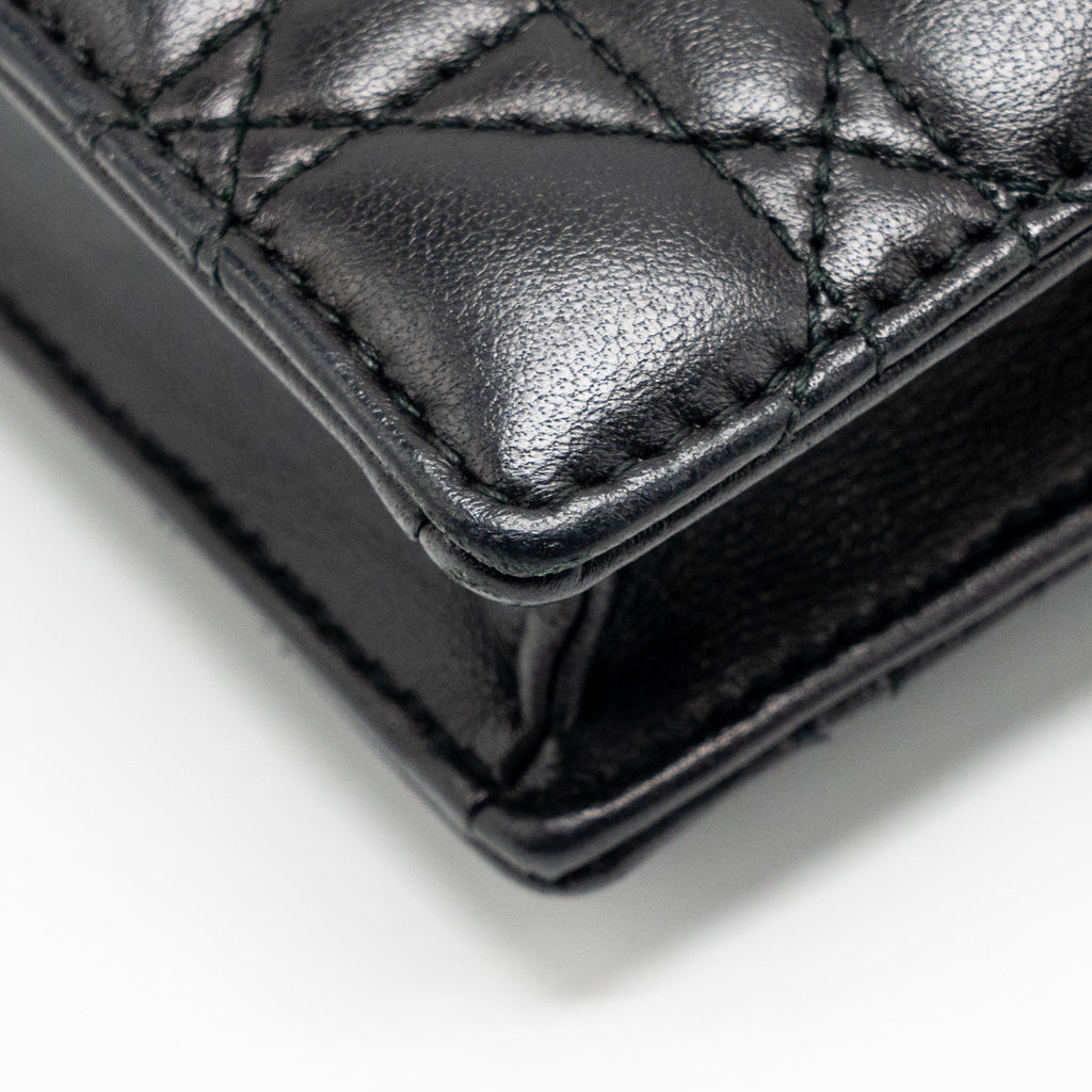 DIOR DIORADDICT WALLET ON CHAIN CANNAGE LEATHER BLACK GHW