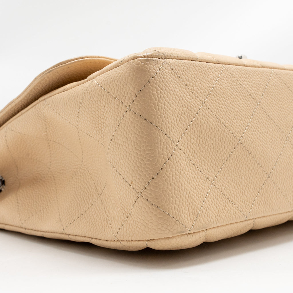 CHANEL JUMBO CLASSIC SINGLE FLAP BAG CAVIAR BEIGE SHW