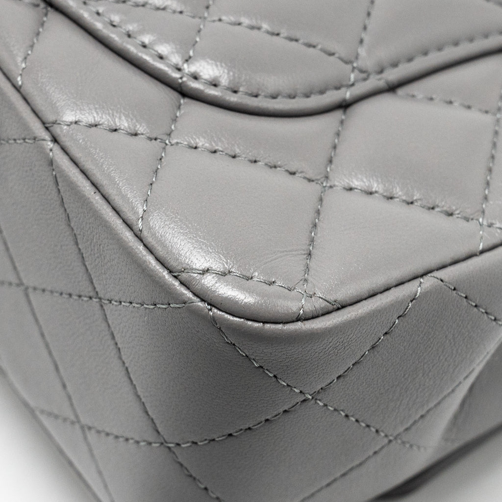 CHANEL 22K METAL TOP HANDLE MINI RECTANGULAR FLAP BAG LAMBSKIN GREY GHW (MICROCHIP)