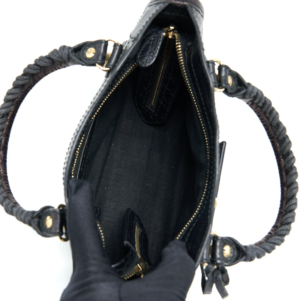 BALENCIAGA MINI CITY CROC-EMBOSSED CALFSKIN BLACK GHW