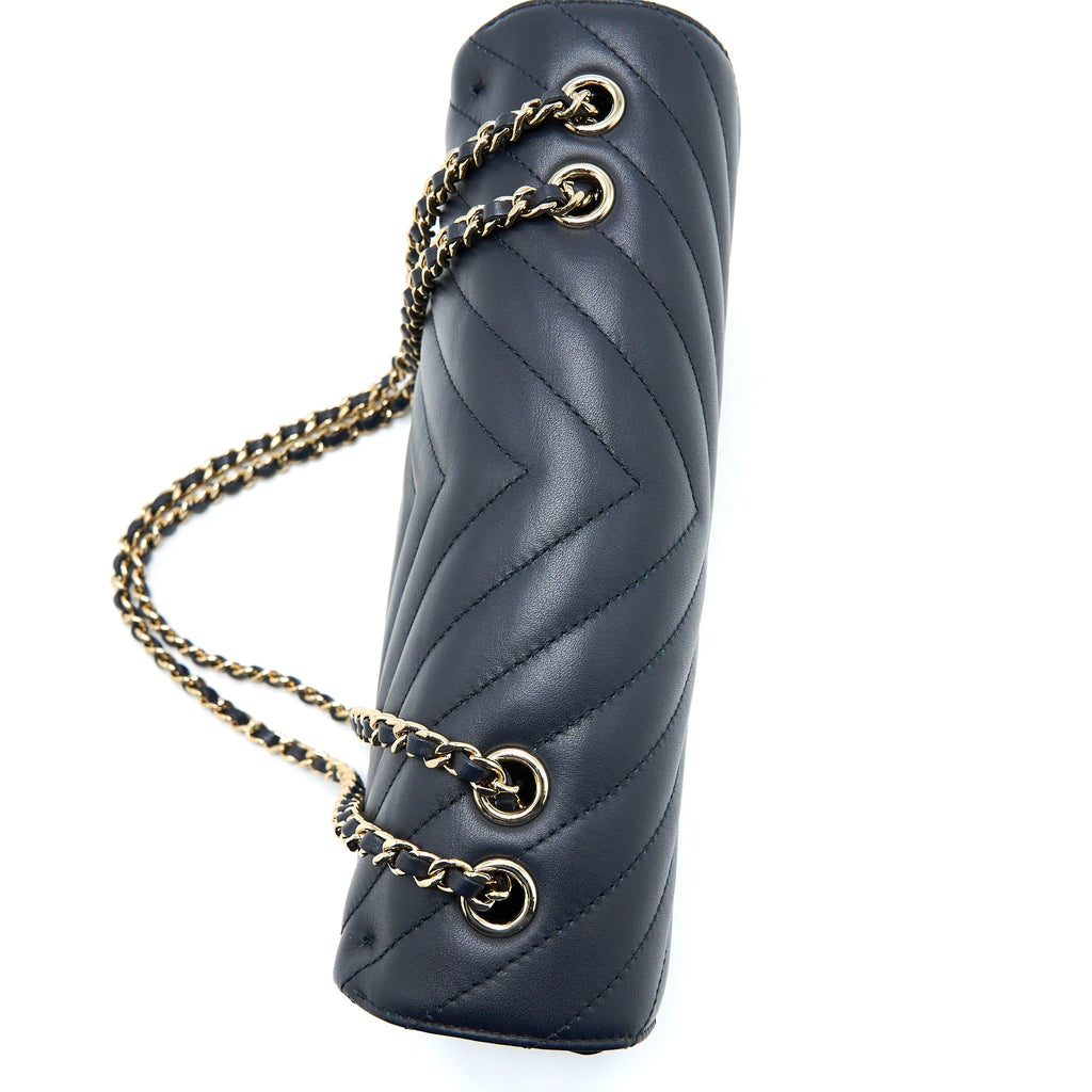 CHANEL SEASONAL CHEVRON FLAP BAG LAMBSKIN DARK GREY LGHW