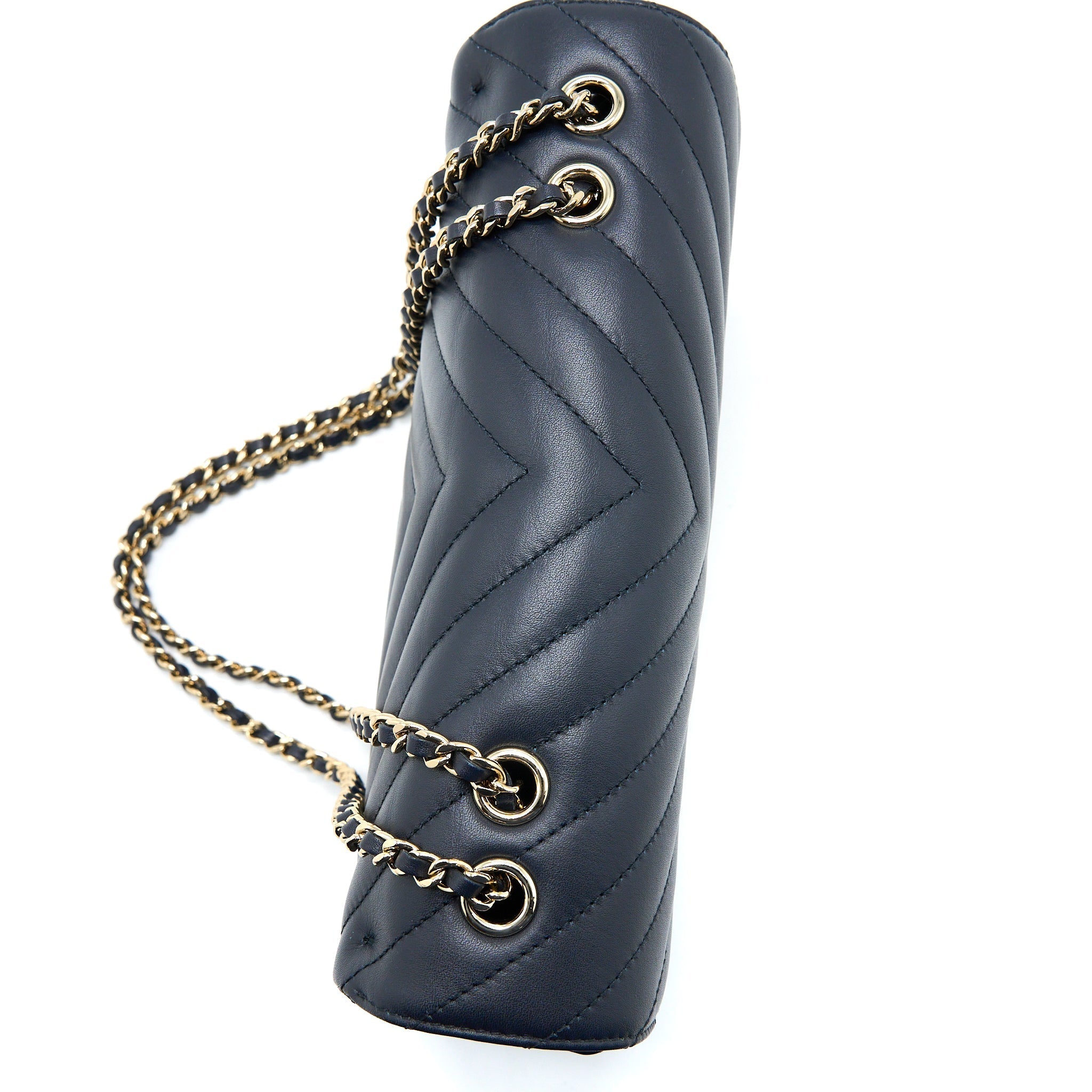 CHANEL SEASONAL CHEVRON FLAP BAG LAMBSKIN DARK GREY LGHW