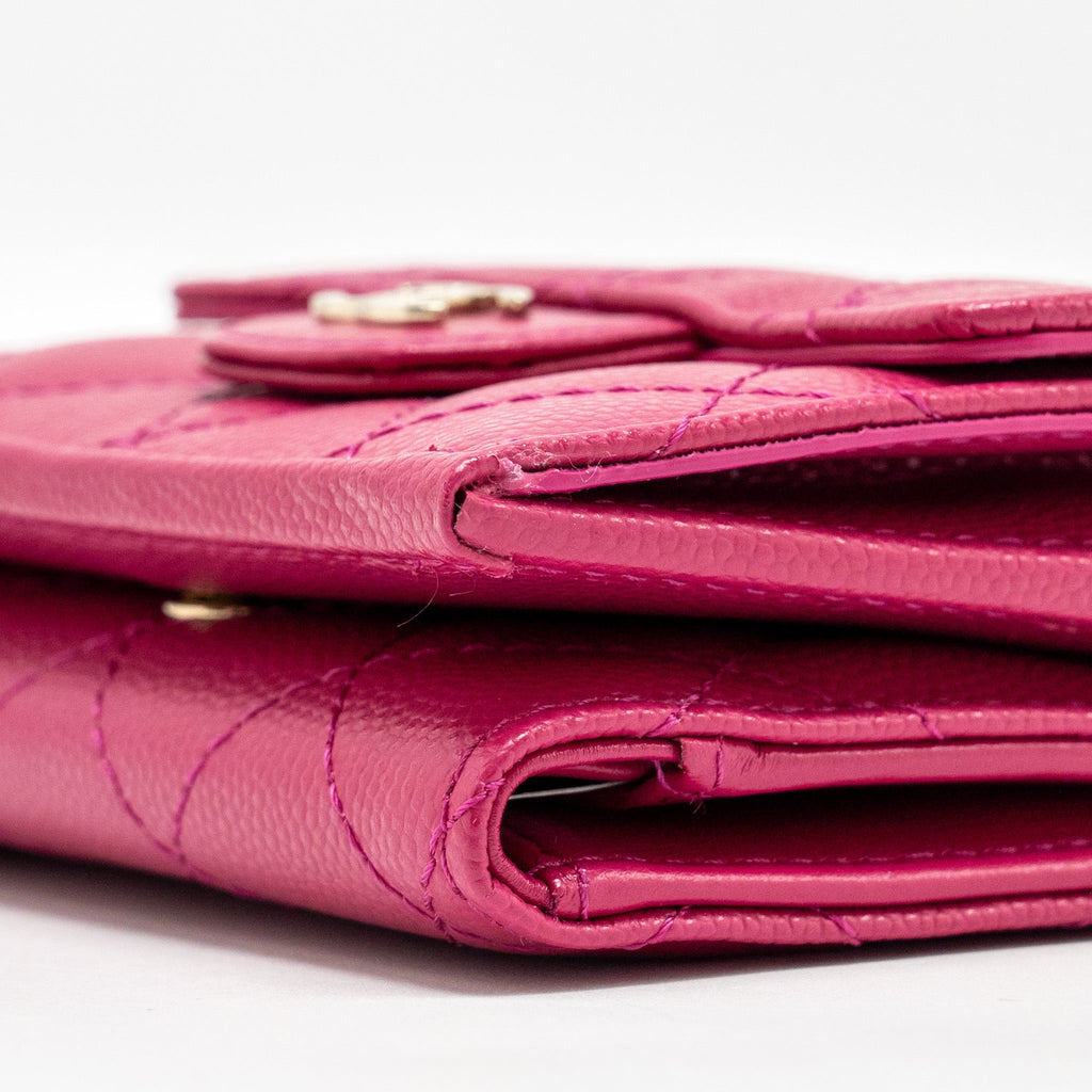 CHANEL MATELASSE BI-FOLD WALLET CAVIAR DARK PINK LGHW (MICROCHIP)