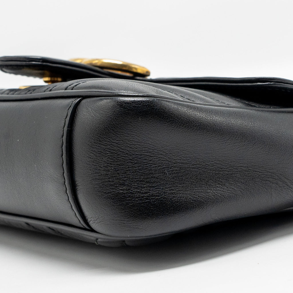 GUCCI SMALL GG MARMONT SHOULDER BAG CALFSKIN BLACK GHW