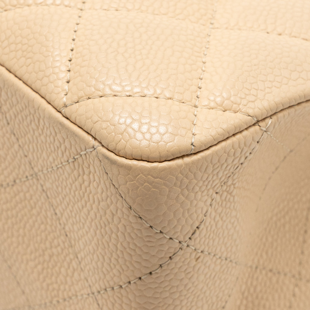 CHANEL JUMBO CLASSIC SINGLE FLAP BAG CAVIAR BEIGE SHW