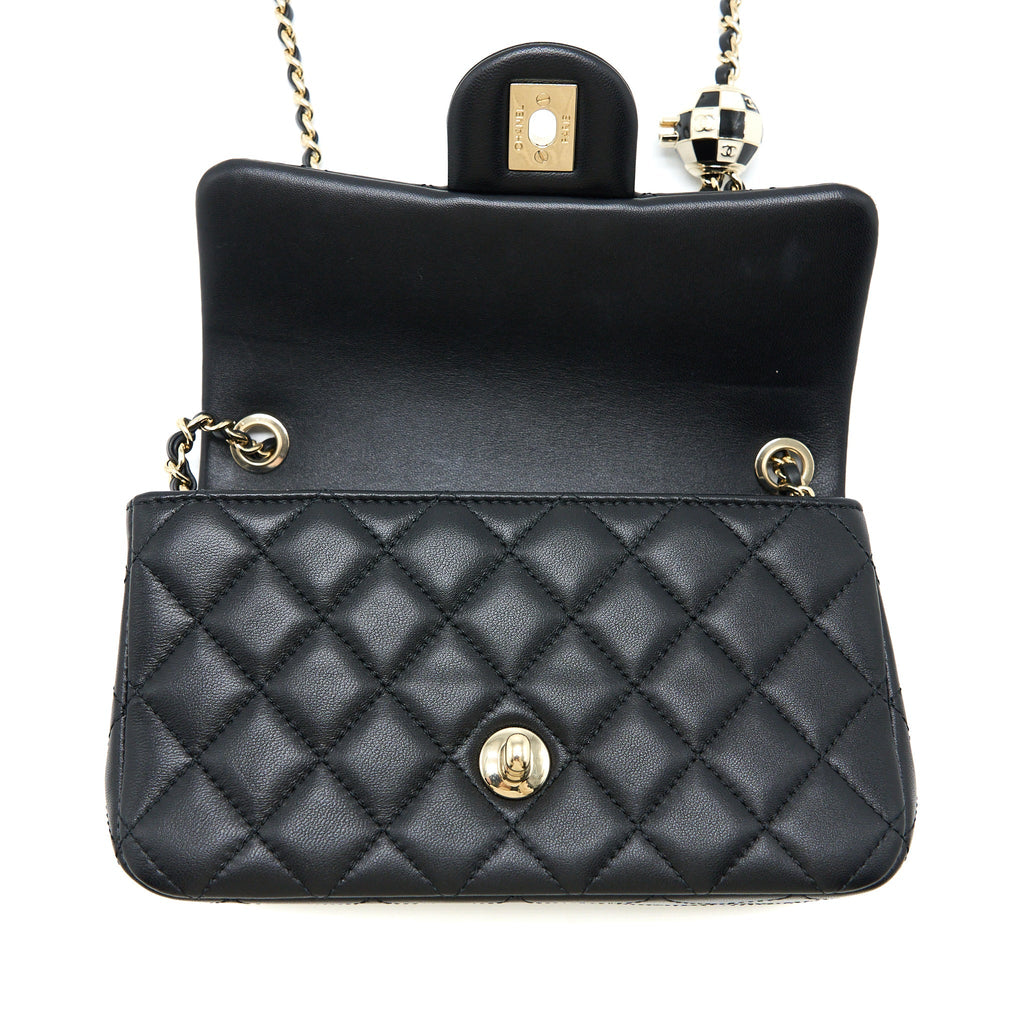 CHANEL 23C PEARL CRUSH MINI RECTANGULAR FLAP BAG LAMBSKIN BLACK LGHW (MICROCHIP)