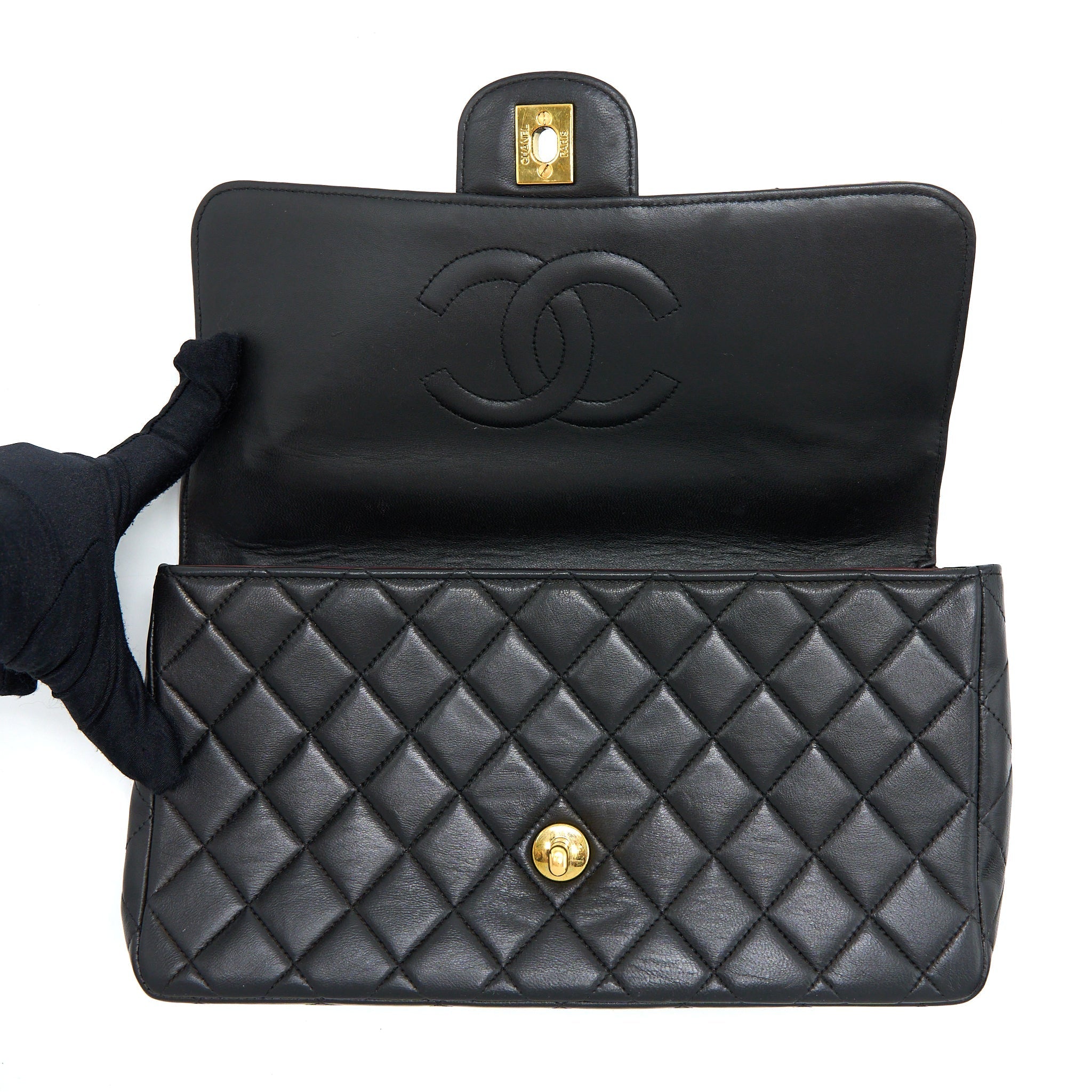 CHANEL VINTAGE 2 IN 1 SINGLE FLAP BAG LAMBSKIN BLACK GHW