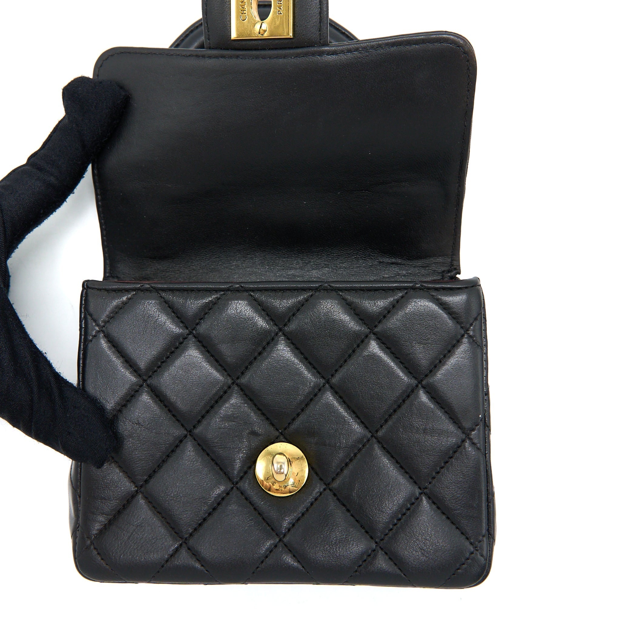 CHANEL VINTAGE 2 IN 1 SINGLE FLAP BAG LAMBSKIN BLACK GHW