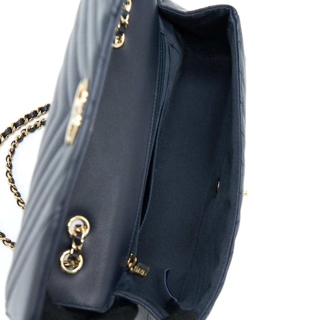 CHANEL SEASONAL CHEVRON FLAP BAG LAMBSKIN DARK GREY LGHW