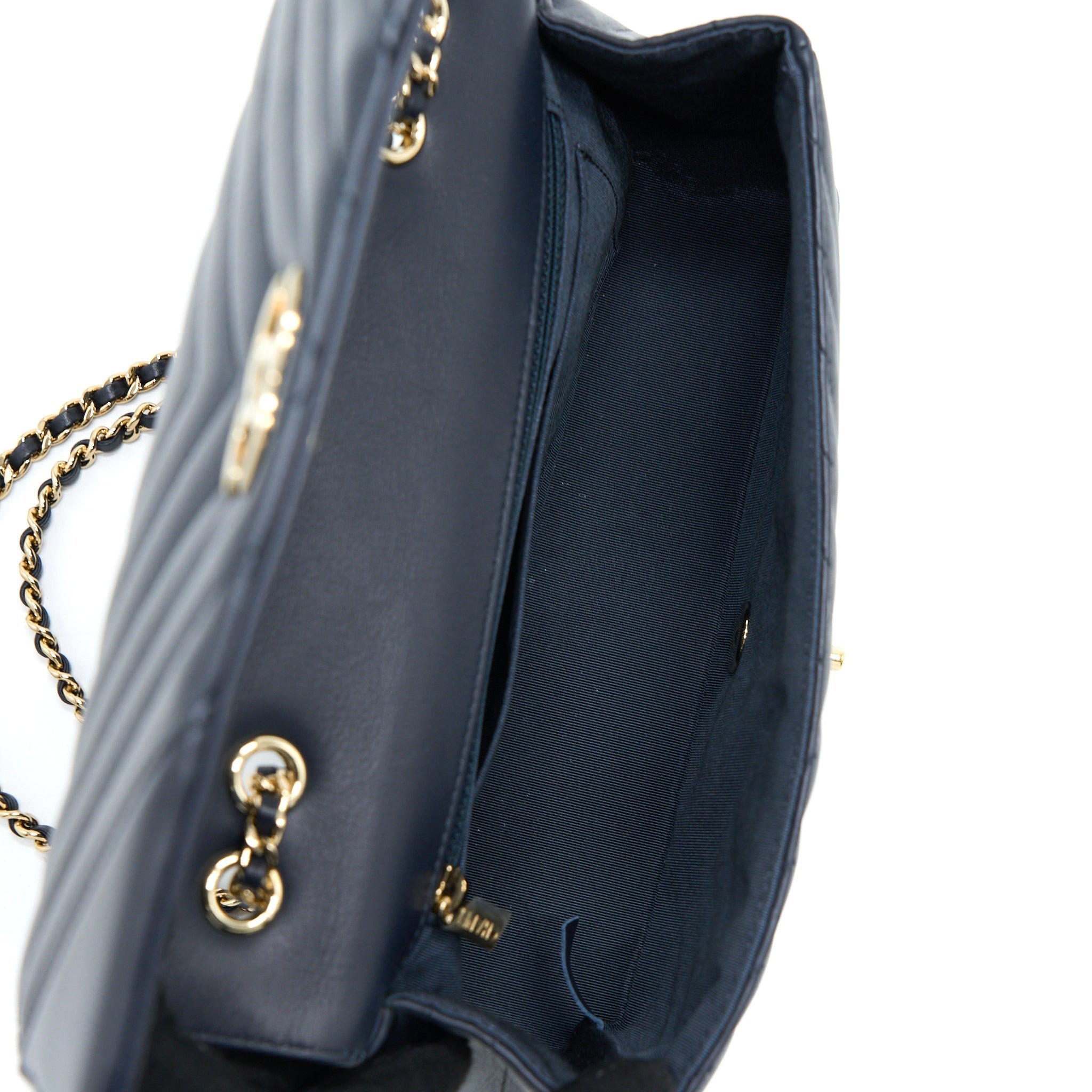 CHANEL SEASONAL CHEVRON FLAP BAG LAMBSKIN DARK GREY LGHW