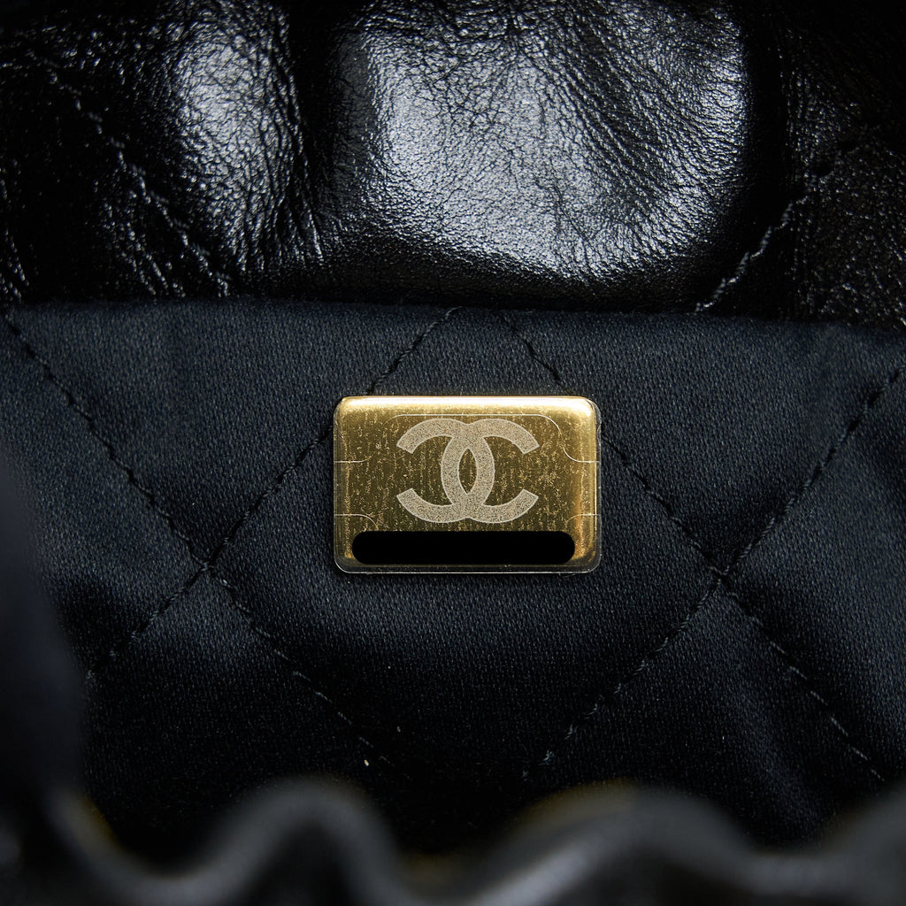 CHANEL 23S MINI 22 BAG WITH PEARL SHINY CALFSKIN BLACK BRUSHED GHW (MICROCHIP)