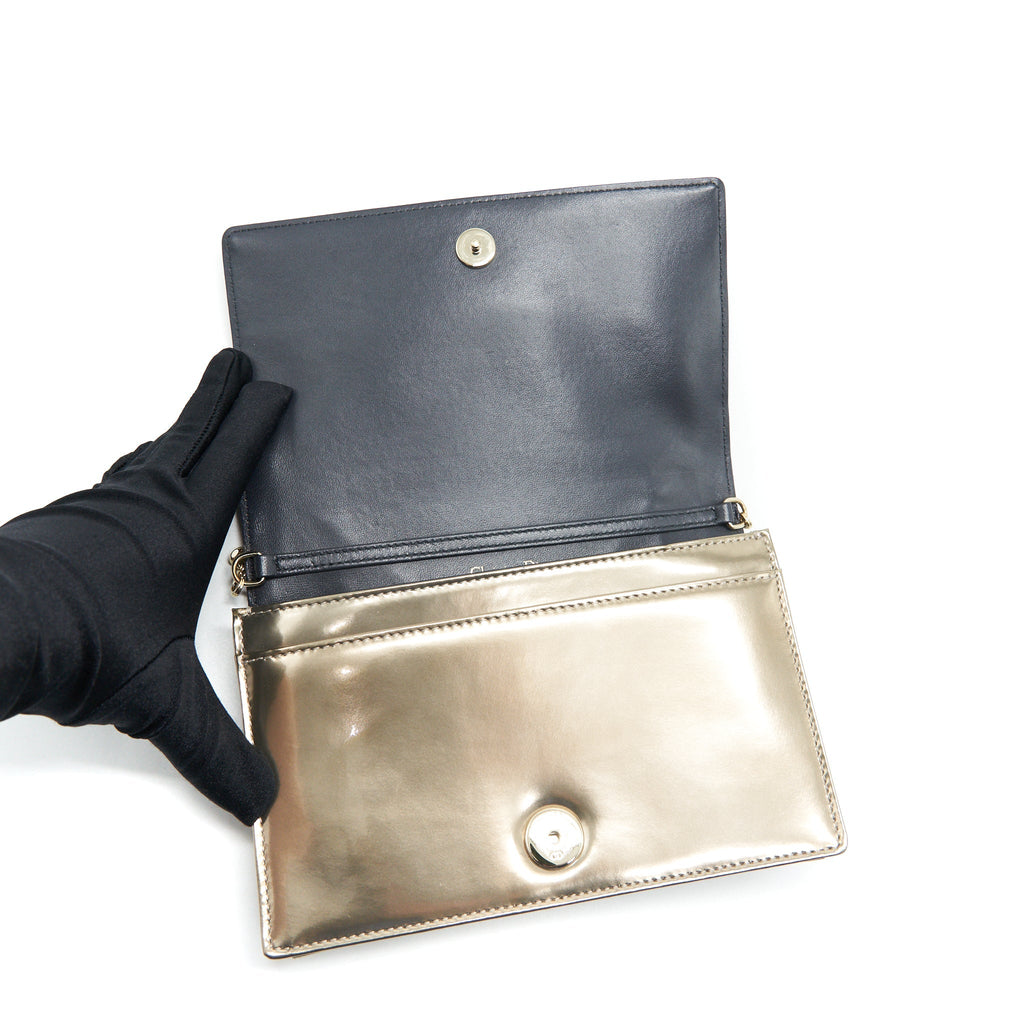 DIOR DIORAMA WALLET ON CHAIN METALLIC GOLD WITH GHW