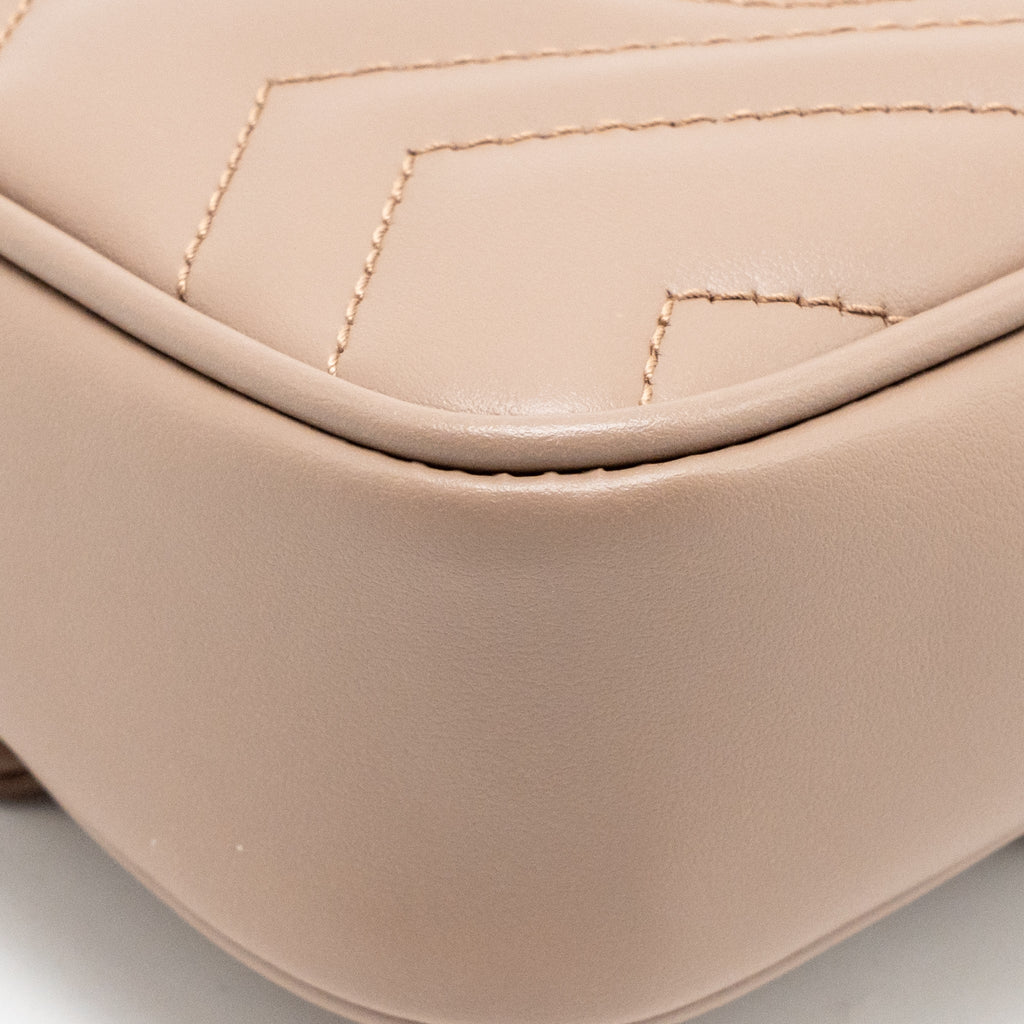 GUCCI GG MARMONT MINI BAG CHEVRON LEATHER BEIGE GHW