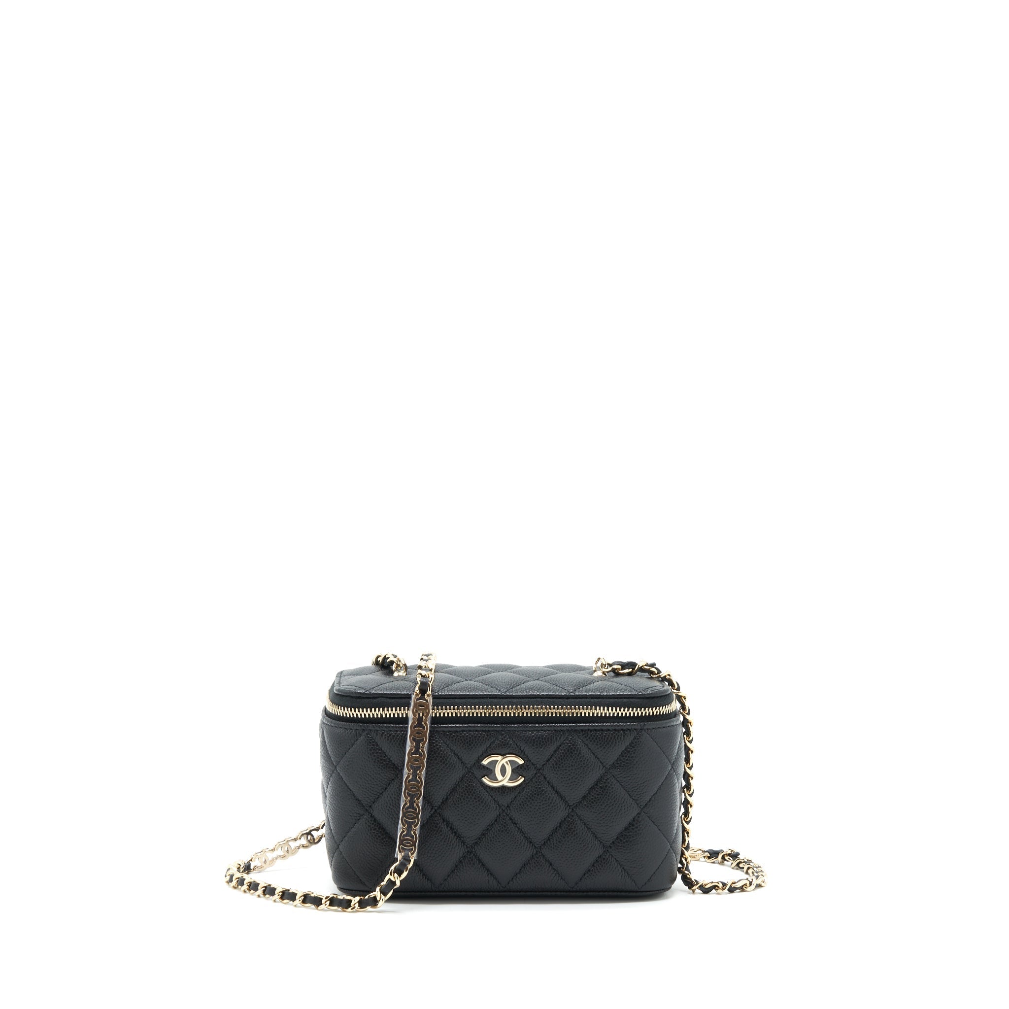 CHANEL 22P LONG VANITY WITH LOGO ON CHAIN CAVIAR BLACK LGHW
