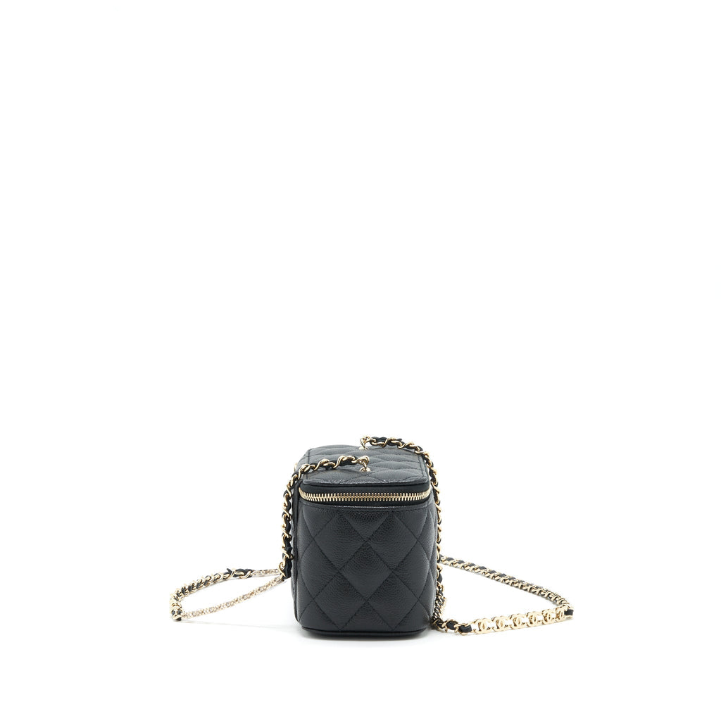 CHANEL 22P LONG VANITY WITH LOGO ON CHAIN CAVIAR BLACK LGHW