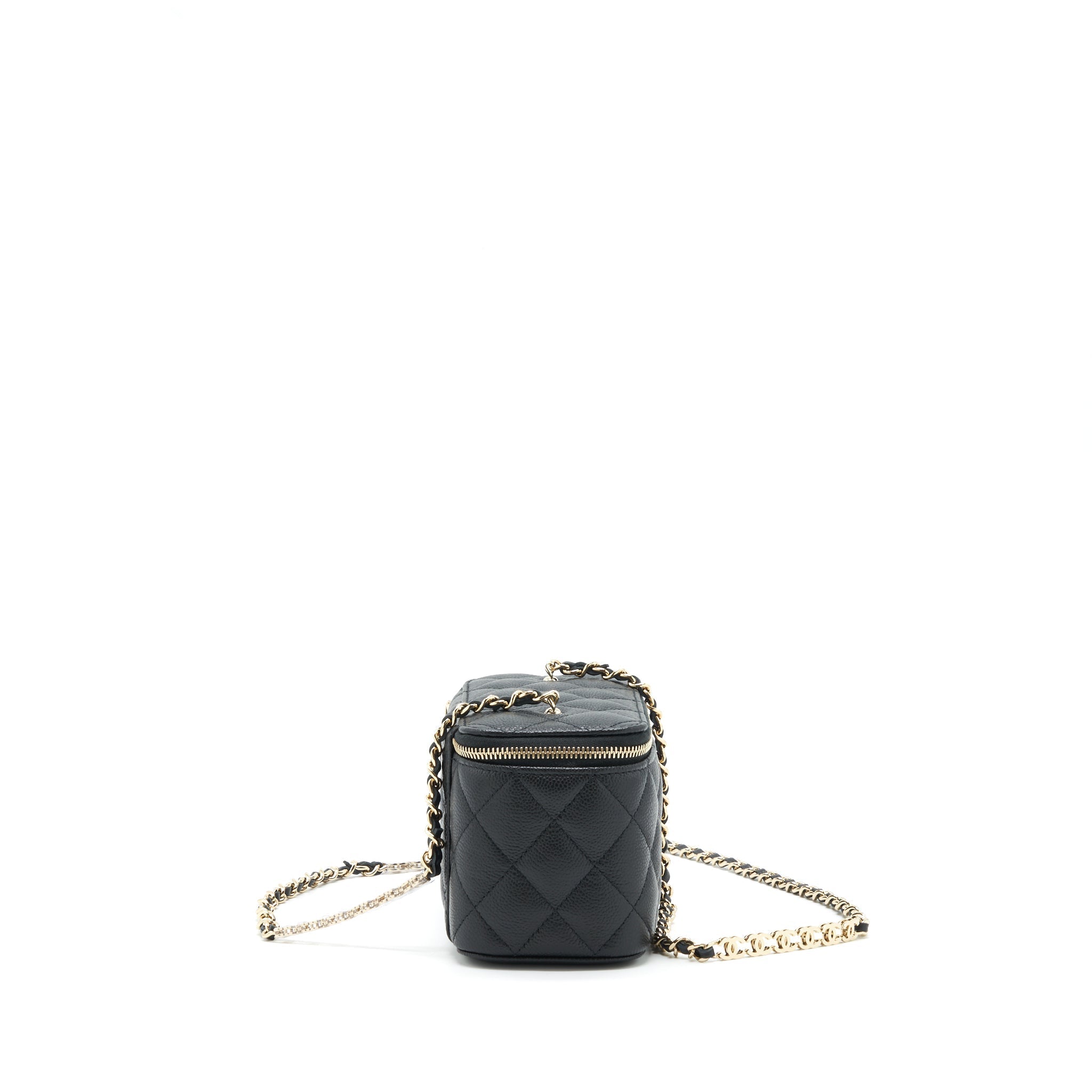 CHANEL 22P LONG VANITY WITH LOGO ON CHAIN CAVIAR BLACK LGHW