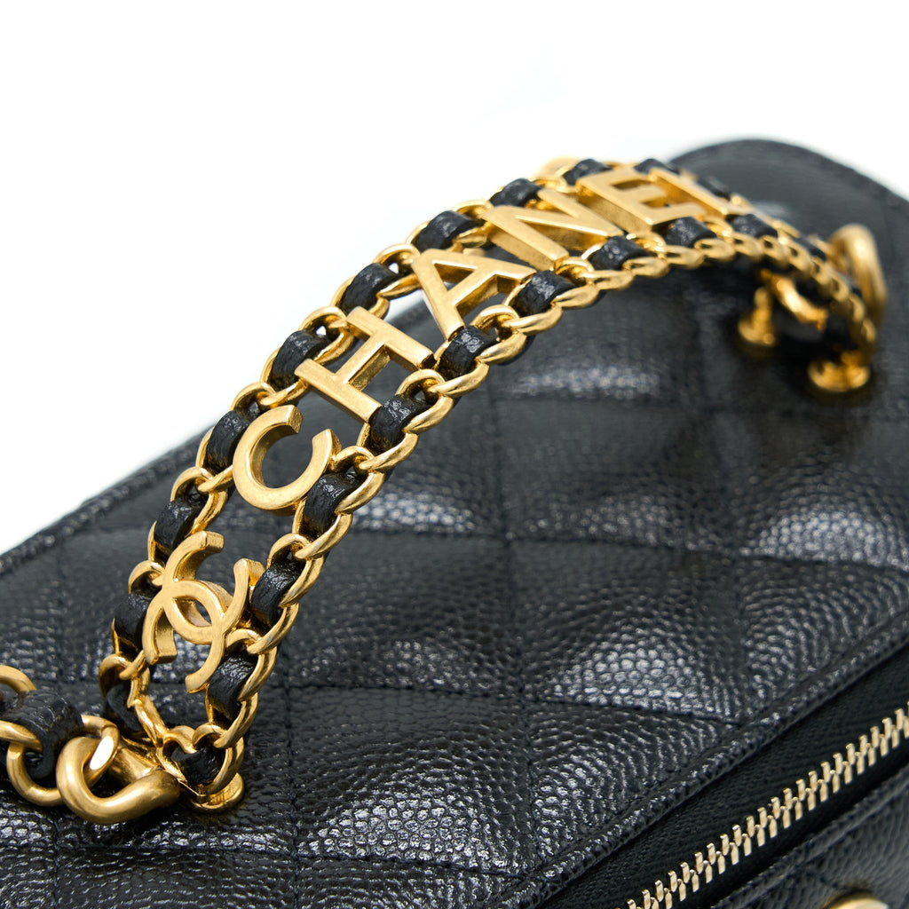 CHANEL LETTER TOP HANDLE LONG VANITY CAVIAR BLACK GHW