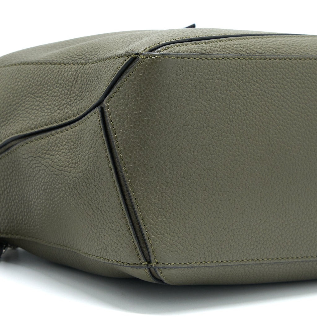 LOEWE SMALL PUZZLE BAG GRAINED CALFSKIN DARK KHAKI GREEN SHW