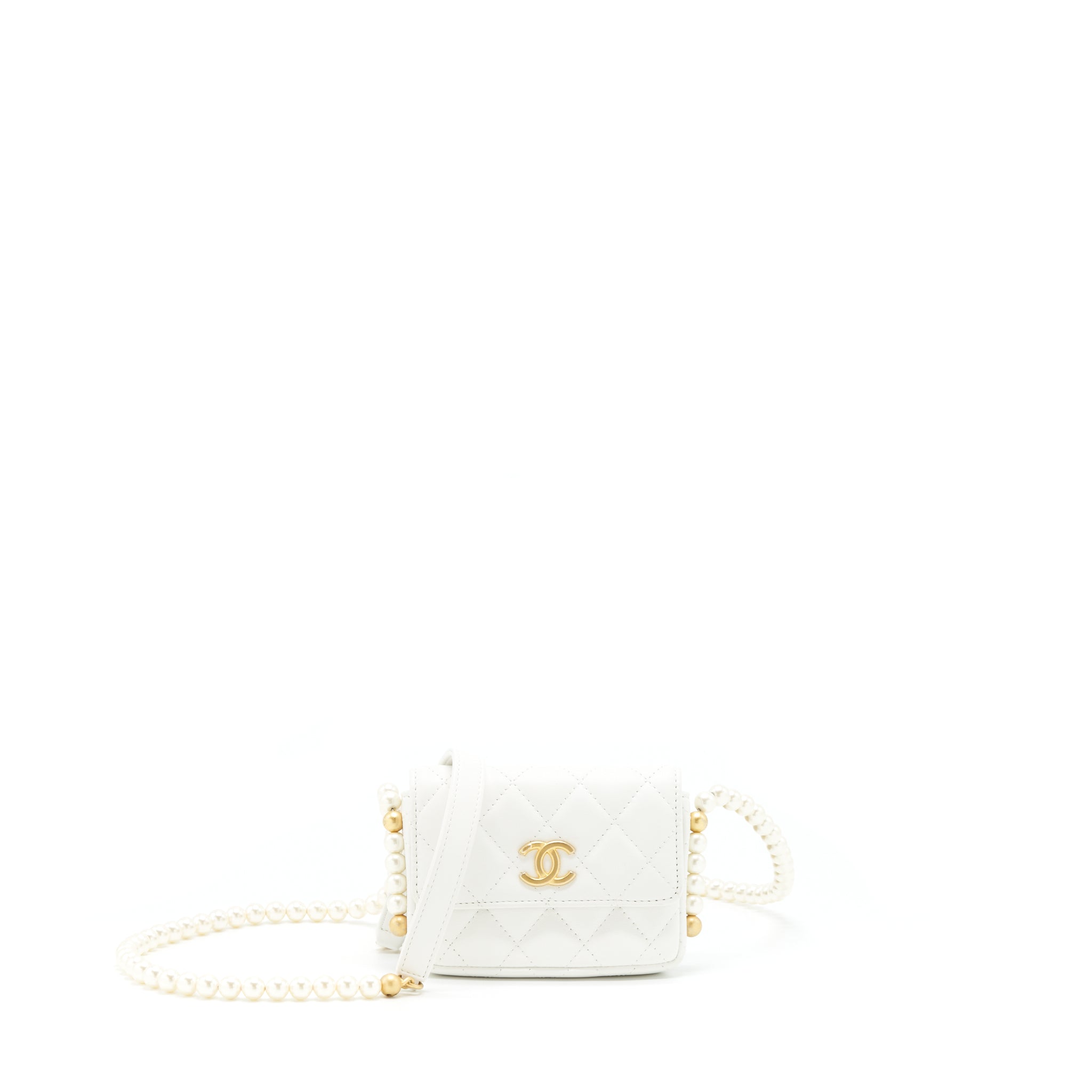 CHANEL PEARL CRUSH MINI CROSSBODY BAG LAMBSKIN WHITE GHW
