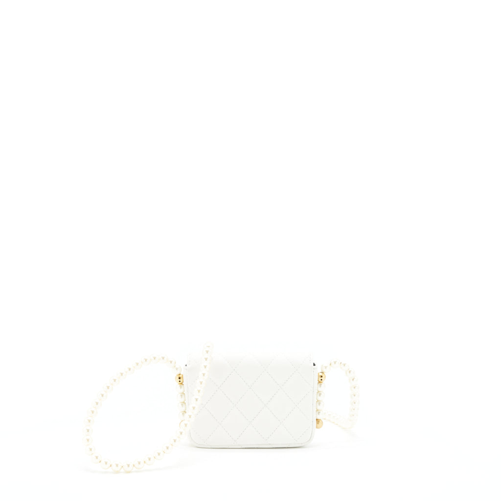 CHANEL PEARL CRUSH MINI CROSSBODY BAG LAMBSKIN WHITE GHW