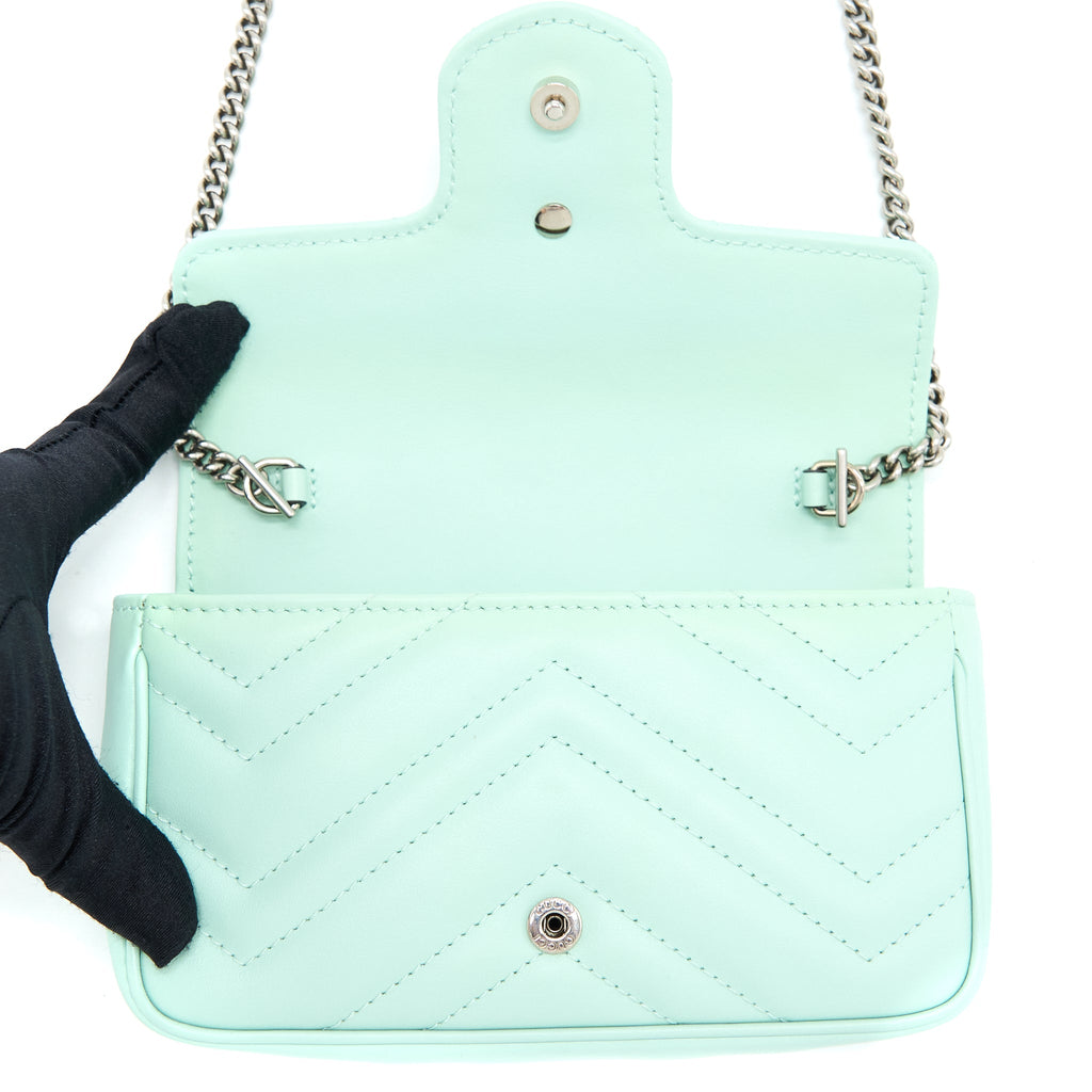 GUCCI GG MARMONT SUPER MINI BAG CALFSKIN MINT GREEN SHW