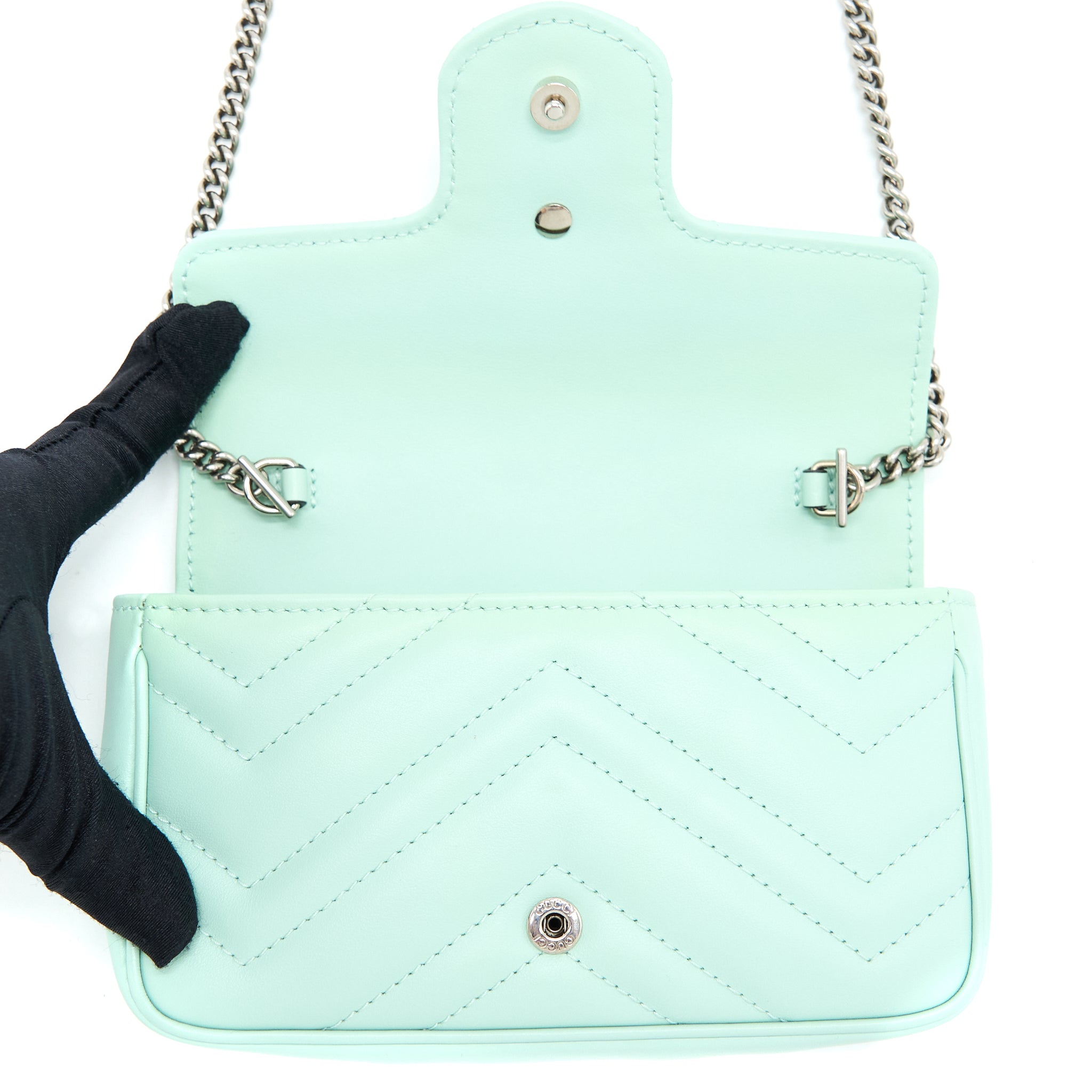 GUCCI GG MARMONT SUPER MINI BAG CALFSKIN MINT GREEN SHW