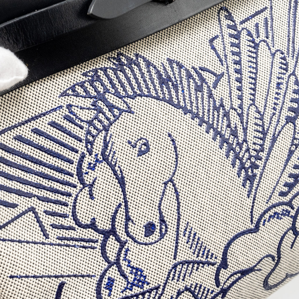 HERMES HERBAG 31 ZIP BAG CANVAS/HUNTER BLUE INDIGO/ECRU-NOIR/NOIR SHW