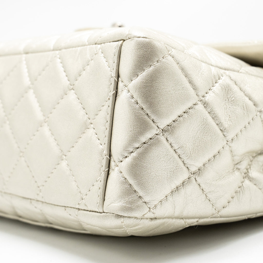CHANEL CLASSIC QUILTED FLAP BAG LAMBSKIN METALLIC PALE GOLD SHW