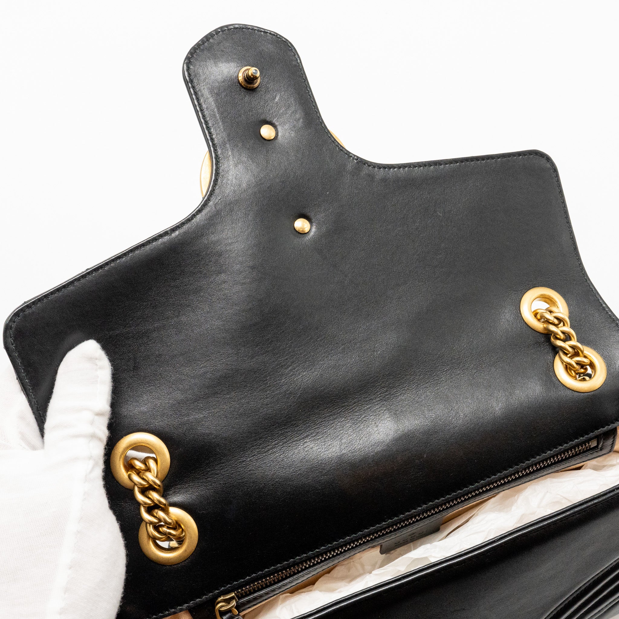 GUCCI MEDIUM GG MARMONT SHOULDER BAG CALFSKIN BLACK GHW