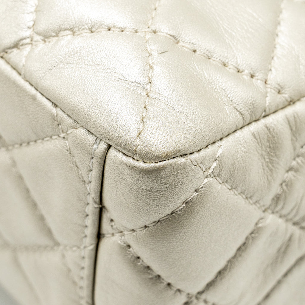 CHANEL CLASSIC QUILTED FLAP BAG LAMBSKIN METALLIC PALE GOLD SHW