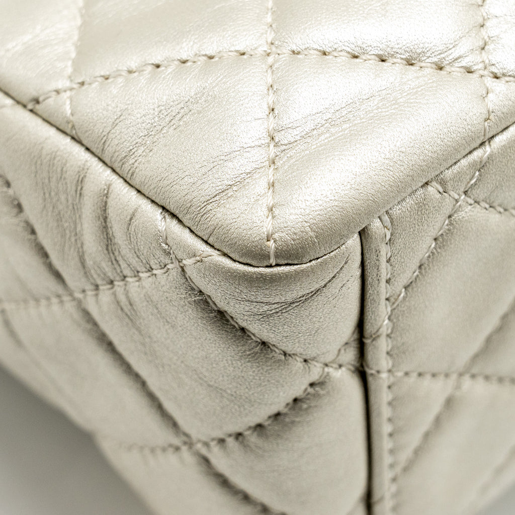 CHANEL CLASSIC QUILTED FLAP BAG LAMBSKIN METALLIC PALE GOLD SHW