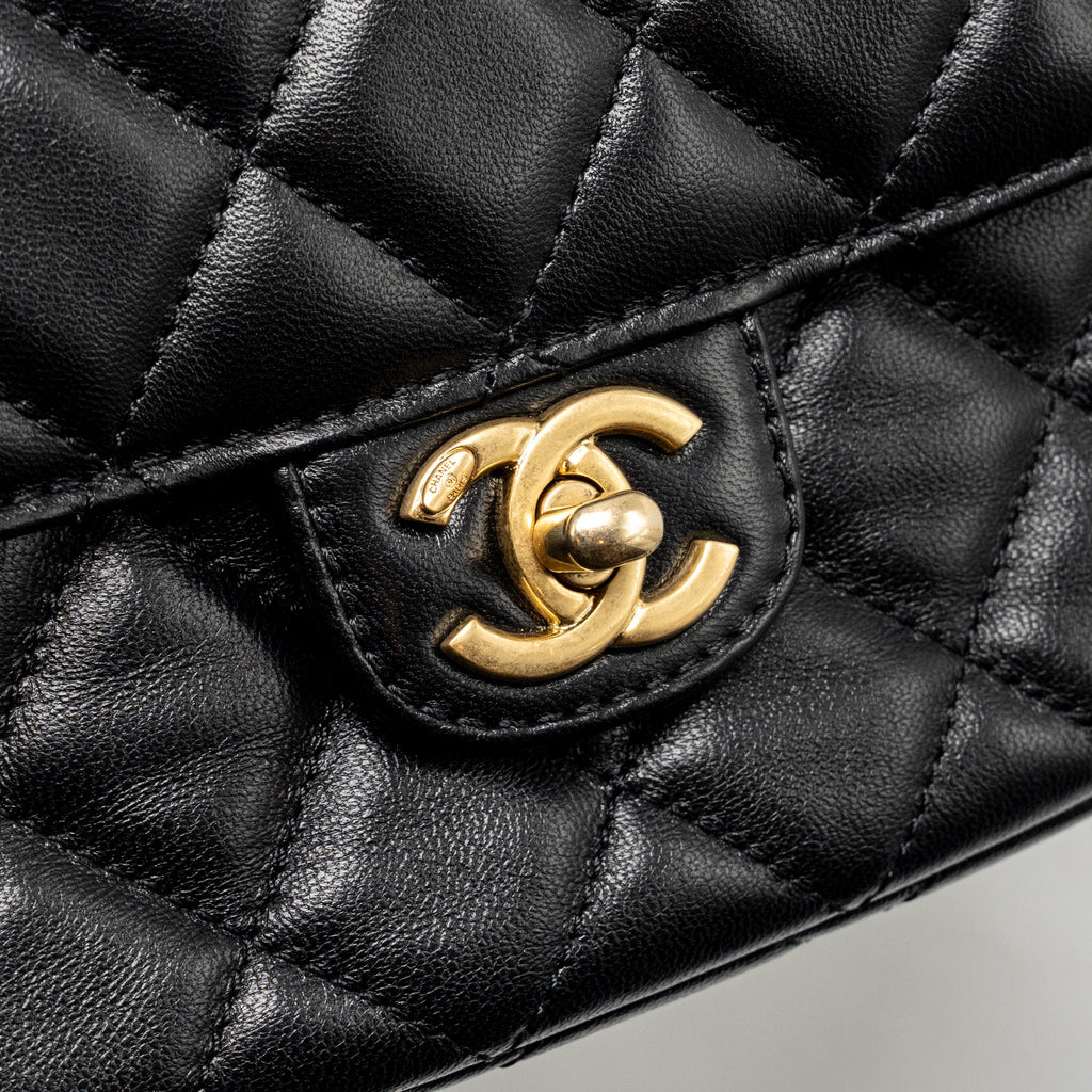CHANEL 24C TOP HANDLE FLAP BAG QUILTED LAMBSKIN BLACK GHW (MICROCHIP)