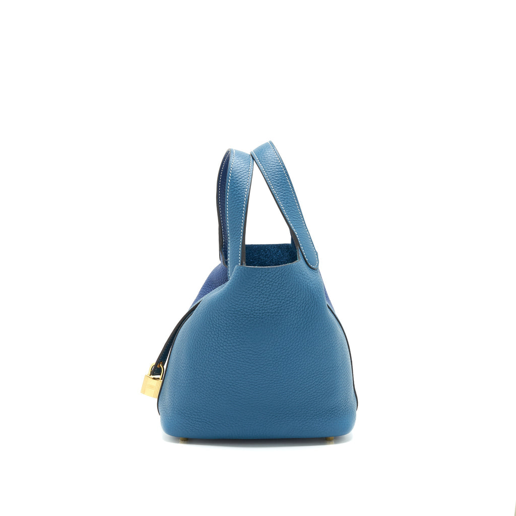 HERMES PICOTIN 18 LOCK BAG VERT BOSPHORE/DEEP BLUE GHW