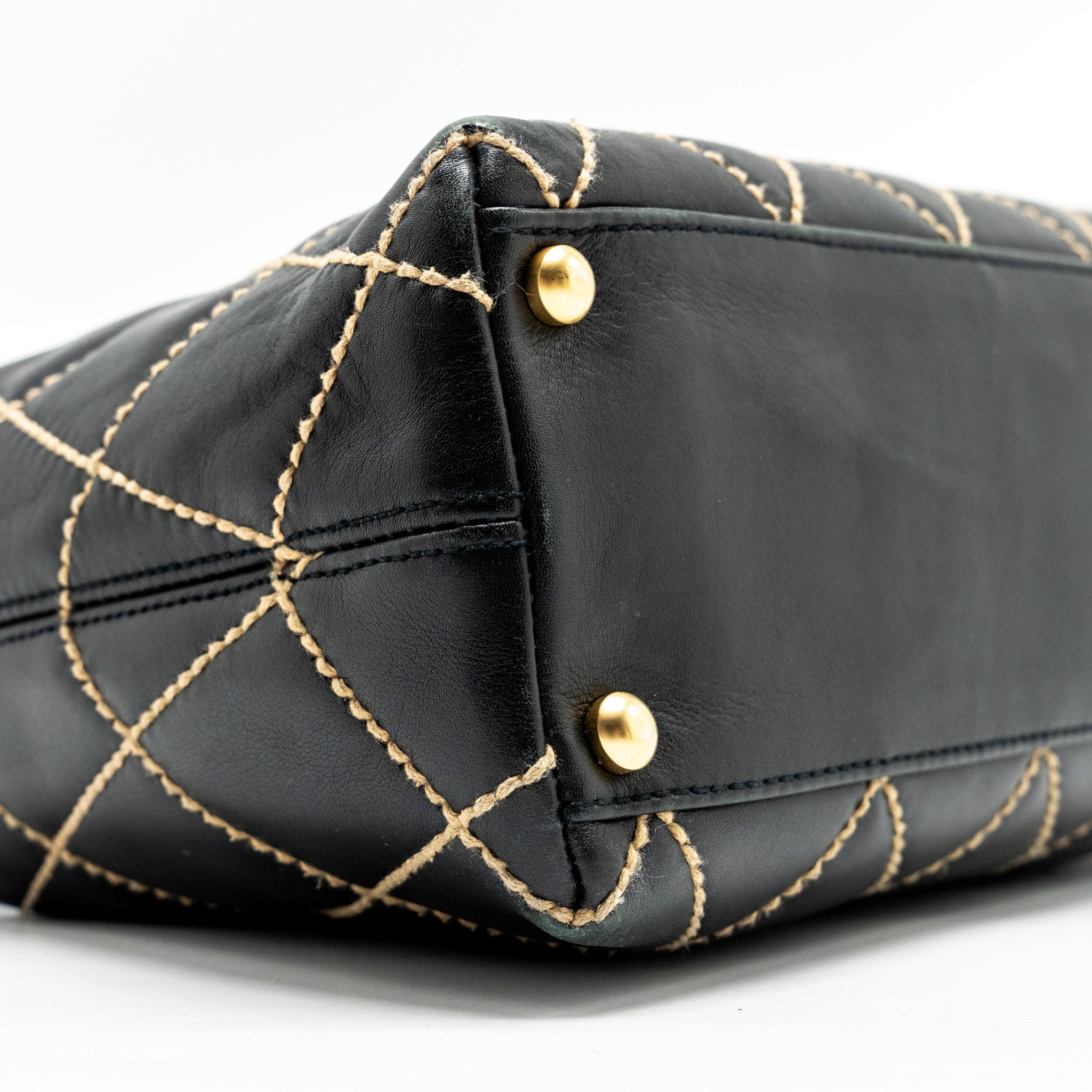 CHANEL VINTAGE WILD STITCH SHOULDER BAG CALFSKIN BLACK GHW